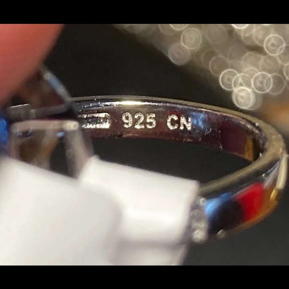 Sapphire and CZ Rhodium Over 925 Sz 5 Ring - Picture 4 of 11